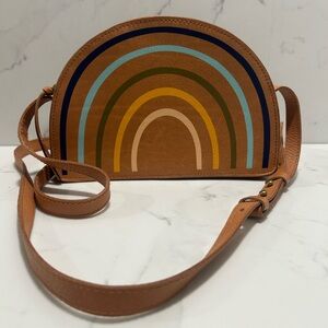 Madewell The Simple Half-Moon Rainbow Leather Crossbody Bag Purse Brown Boho
